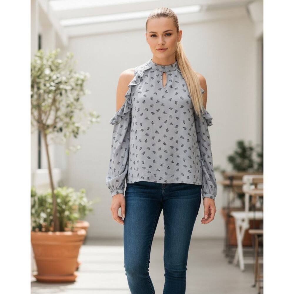 NEW Gray Blouse No shoulders Boho Romantic Indie Babydoll Cottagecore Medium